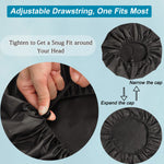 3 Pcs Super Jumbo Adjustable Satin Lined Shower Caps for Long Hair & Braids, Extra Large Shower Cap for Women & Men, Reusable XL with Waterproof Edge for Dreadlocks, Locs (Black) - PHamily Hair Care