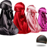 4PCS Silky Durags for Men Women 360 Waves with 1 Wave Cap, Silky Satin Durag Extra Long Tails - PHamily Hair Care