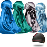 4PCS Silky Durags for Men Women 360 Waves with 1 Wave Cap, Silky Satin Durag Extra Long Tails - PHamily Hair Care