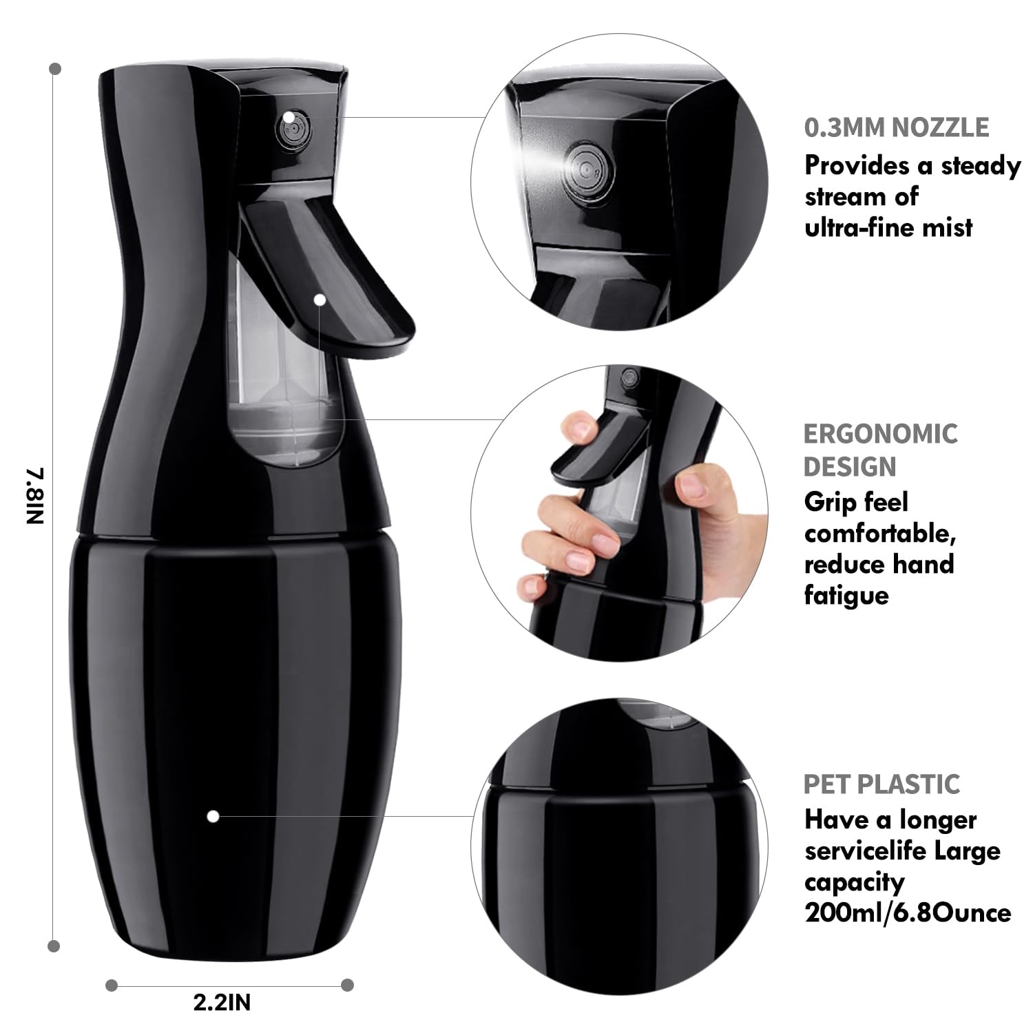 4Pcs Curly Hair Brush Set for Adult & Kids Wet or Dry, Detangling Brush for 3/4ABC Hair with Detangler Spray Bottle & Wide Tooth Comb (3+1, Black) - PHamily Hair Care