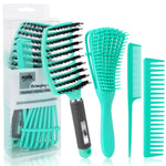 4Pcs Curly Hair Brush Set for Adult & Kids Wet or Dry, Detangling Brush for 3/4ABC Hair with Detangler Spray Bottle & Wide Tooth Comb (3+1, Black) - PHamily Hair Care