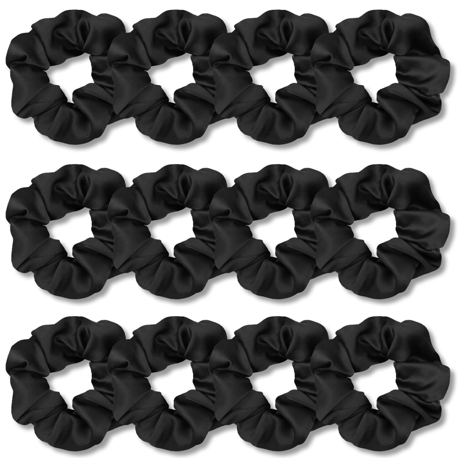 Satin Scrunchies for Hair Sleep, Premium Satin Softer than Silk for Women Curly Hair, Cute Bands Ties for Girls Thin | Thick Hair Styling, 12 Pack, Black - PHamily Hair Care