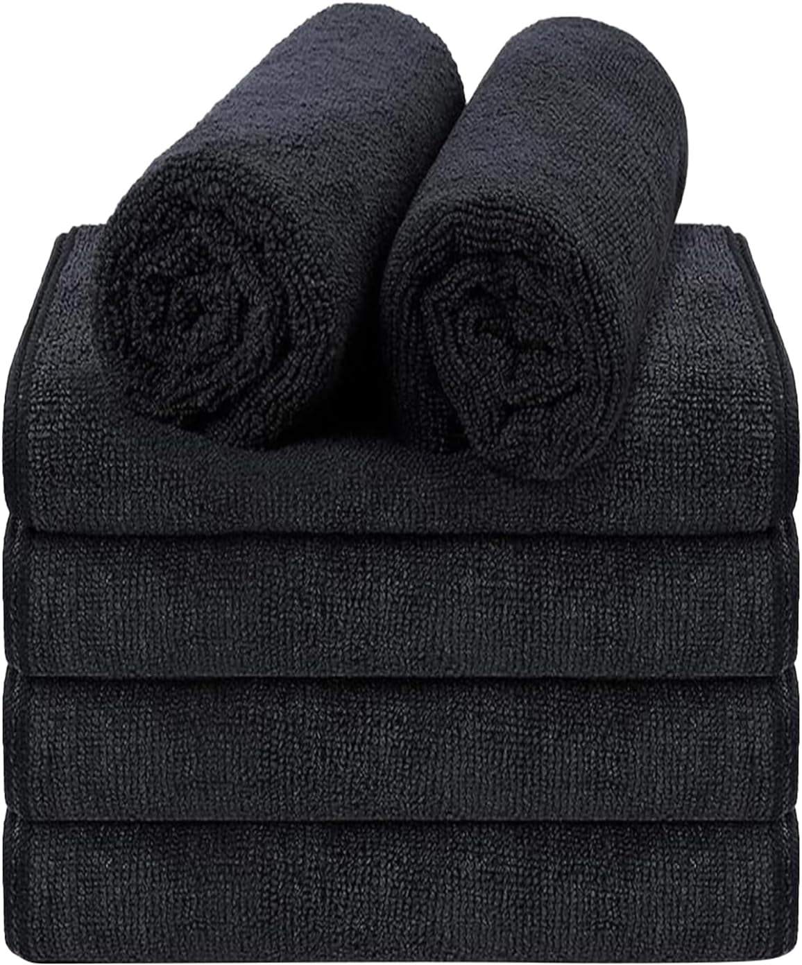 6 Pack Black Salon Towels, Super Soft and Absorbent Microfiber Hair Towel for Salon, Bath, Spa, Pool and Home, 27 Inch X 16 Inch, Black