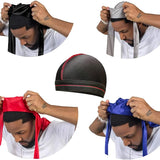 4PCS Silky Durags for Men Women 360 Waves with 1 Wave Cap, Silky Satin Durag Extra Long Tails - PHamily Hair Care 