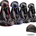4PCS Silky Durags for Men Women 360 Waves with 1 Wave Cap, Silky Satin Durag Extra Long Tails - PHamily Hair Care 