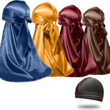 4PCS Silky Durags for Men Women 360 Waves with 1 Wave Cap, Silky Satin Durag Extra Long Tails - PHamily Hair Care 