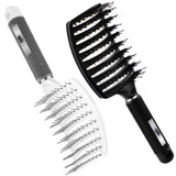4Pcs Curly Hair Brush Set for Adult & Kids Wet or Dry, Detangling Brush for 3/4ABC Hair with Detangler Spray Bottle & Wide Tooth Comb (3+1, Black) - PHamily Hair Care 