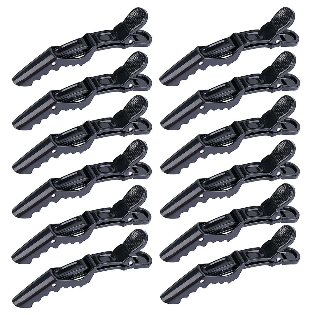 HH&LL 12Pcs Hair Clips for Styling – Wide Teeth & Double-Hinged Design – Alligator Styling Sectioning Clips of Professional Hair Salon Quality (Black without Logo)