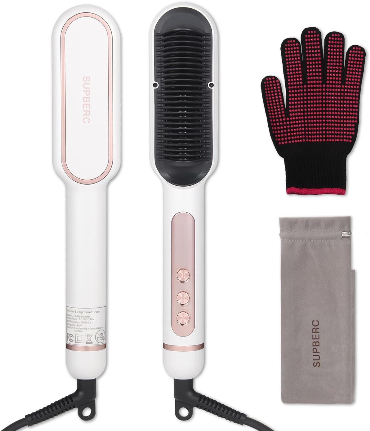 Negative Ionic Hair Straightener Brush with 9 Temp Settings, 30S Fast Negative Ionic Effect: Millions of negative Ionic built in hair straightener brush, when you brush your hair, it can help the hair lock in moisture and provide a pro9 Temp Settings, 30S Fast Heating Hair Straightening Comb