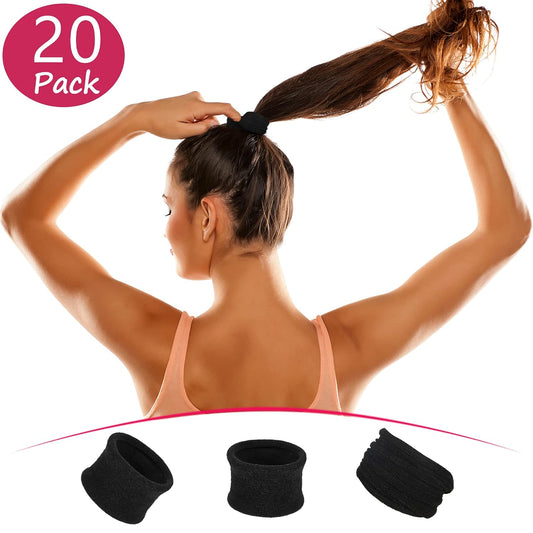  20 Pieces Large Cotton Stretch Hair Ties Bands Rope Ponytail Holders Headband for Thick Heavy or Curly Hair, 6.5 Cm in Diameter (Black)