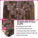 Hair Extension Clip-Ins - Real Human Hair Extensions 120G 8Pcs 18Inch,Soft & Natural Straight Double Weft for Women #P427 Chocolate Brown to Honey Blonde Extensions Real Human Hair Clip Ins