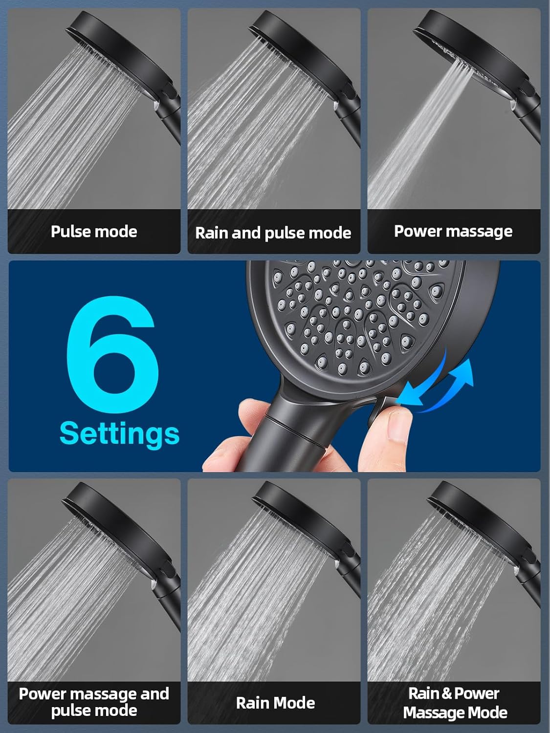 High Pressure Filtered 6 Spray Mode Showerhead