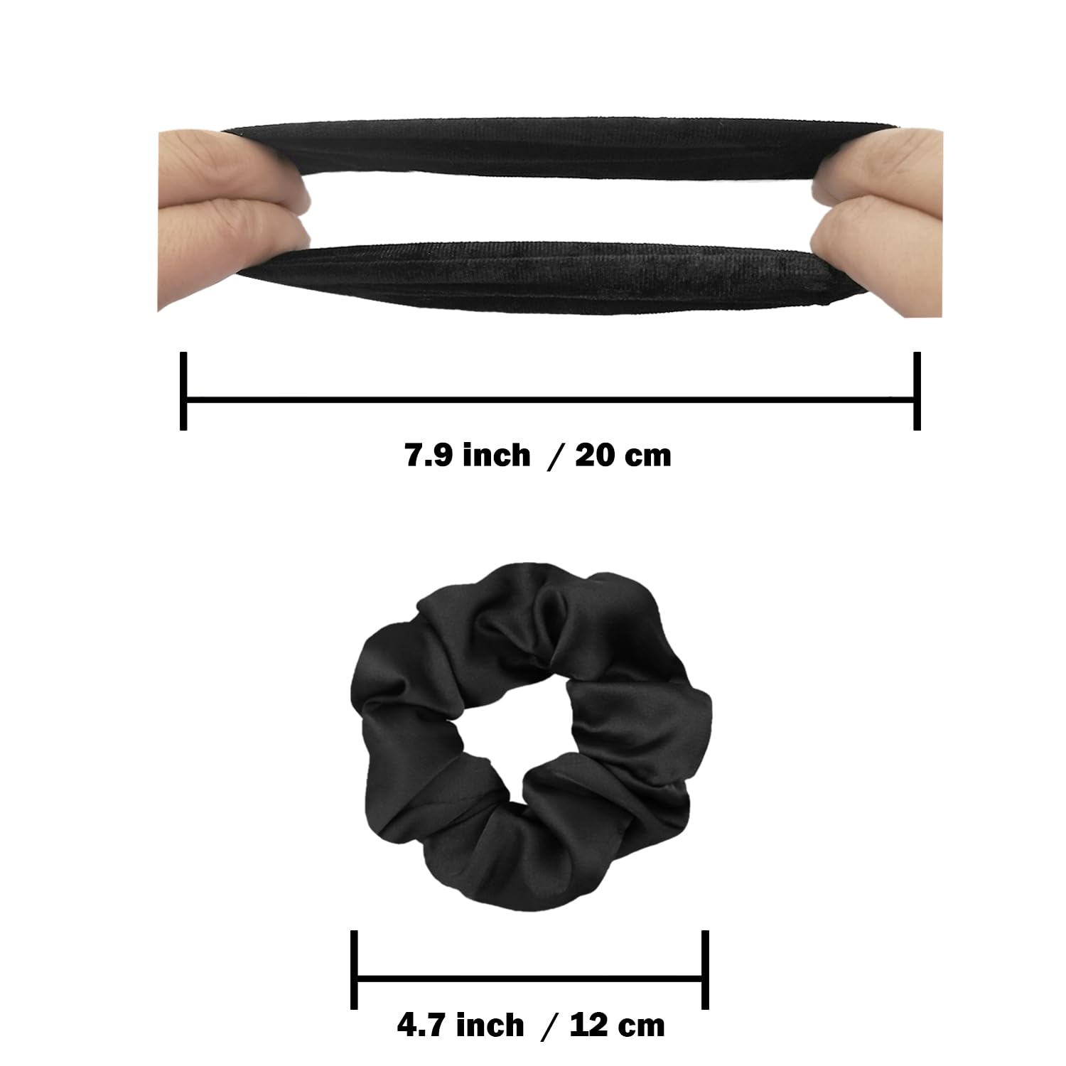 Satin Scrunchies for Hair Sleep, Premium Satin Softer than Silk for Women Curly Hair, Cute Bands Ties for Girls Thin | Thick Hair Styling, 12 Pack, Black - PHamily Hair Care 