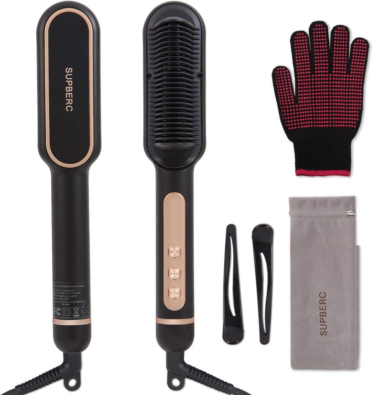 Negative Ionic Hair Straightener Brush with 9 Temp Settings, 30S Fast Negative Ionic Effect: Millions of negative Ionic built in hair straightener brush, when you brush your hair, it can help the hair lock in moisture and provide a pro9 Temp Settings, 30S Fast Heating Hair Straightening Comb