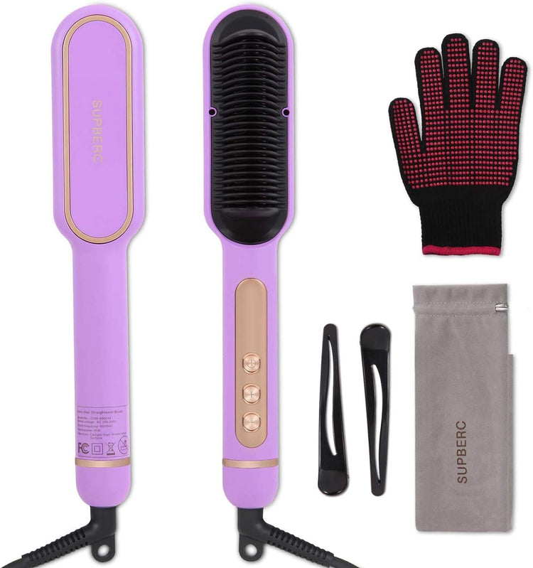 Negative Ionic Hair Straightener Brush with 9 Temp Settings, 30S Fast Negative Ionic Effect: Millions of negative Ionic built in hair straightener brush, when you brush your hair, it can help the hair lock in moisture and provide a pro9 Temp Settings, 30S Fast Heating Hair Straightening Comb