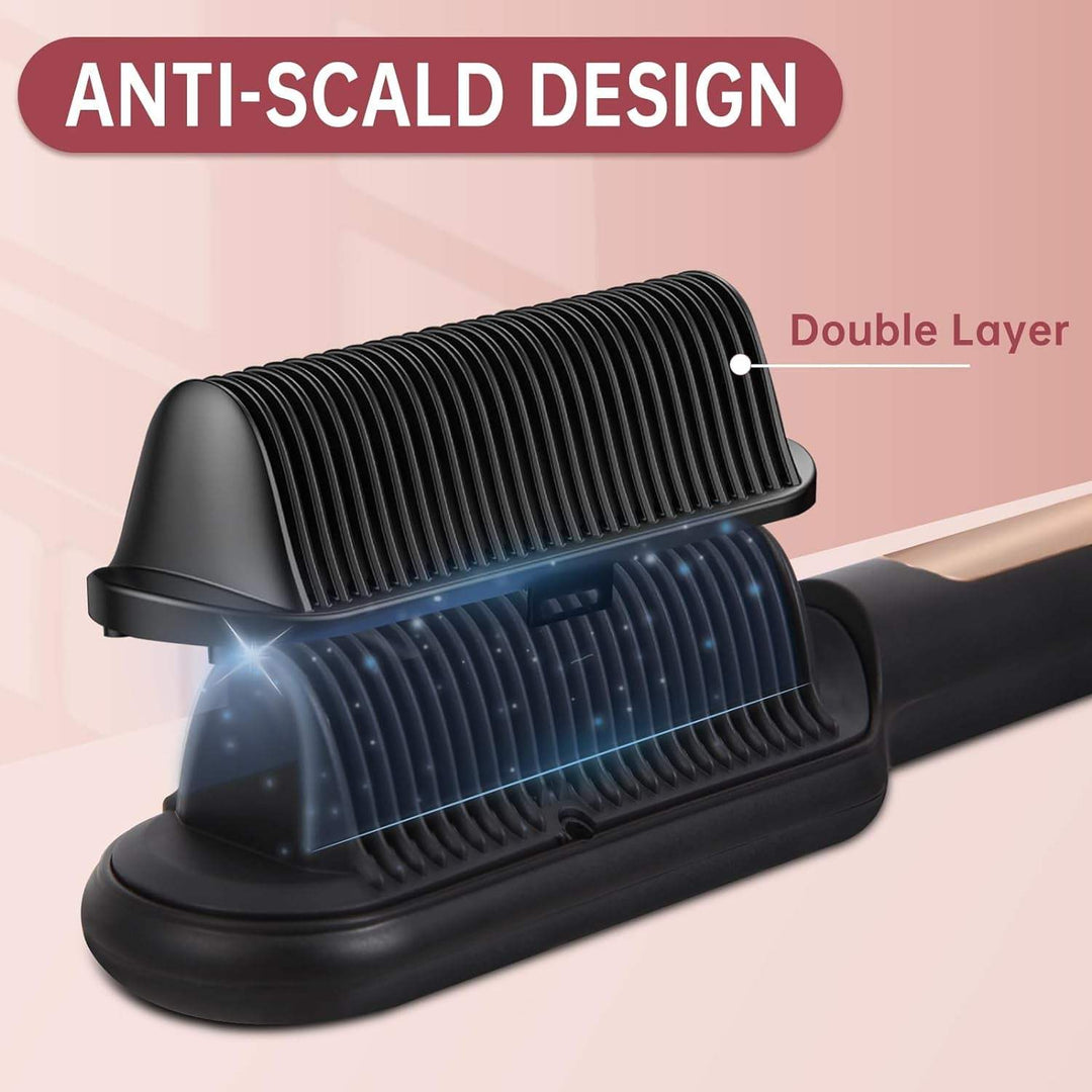 Negative Ionic Hair Straightener Brush with 9 Temp Settings, 30S Fast Negative Ionic Effect: Millions of negative Ionic built in hair straightener brush, when you brush your hair, it can help the hair lock in moisture and provide a pro9 Temp Settings, 30S Fast Heating Hair Straightening Comb