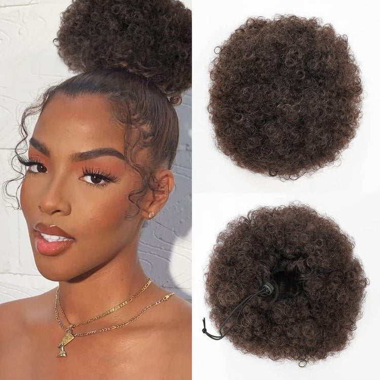 Afro Puff Drawstring Ponytail with Bangs Pineapple Updo