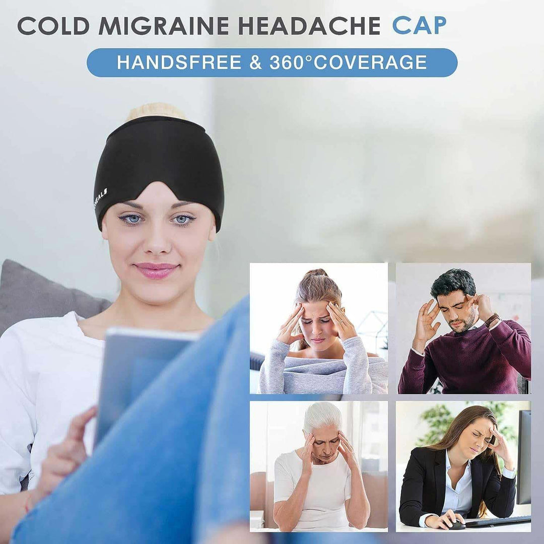 Headache Relief Hat,Migraine Cap Cooling Ice Pack Mask