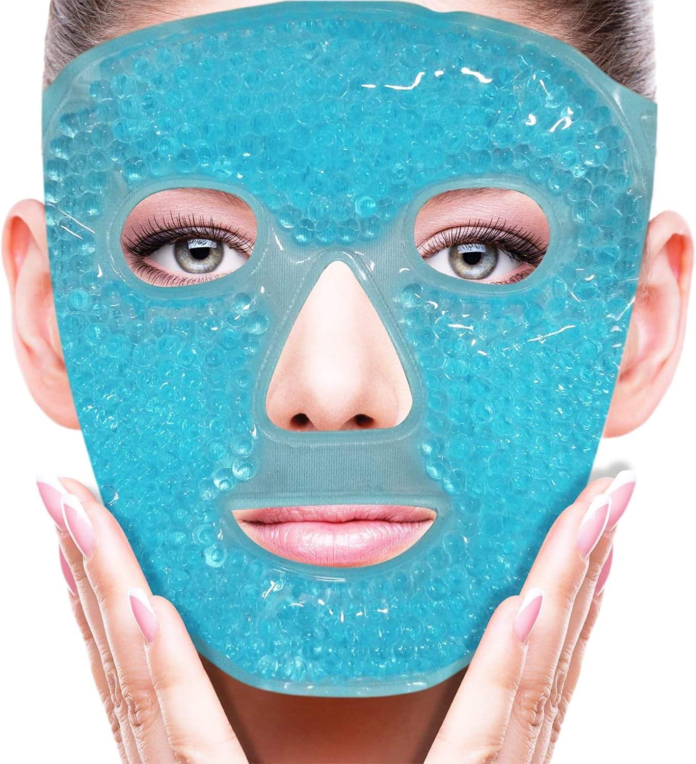 Cold Face Eye Mask Ice Pack Reduce Face Puff,Dark Circles,Gel Beads Hot Heat Cold Compress Pack,Face SPA for Woman Sleeping, Pressure, Headaches, Skin Care[Blue]