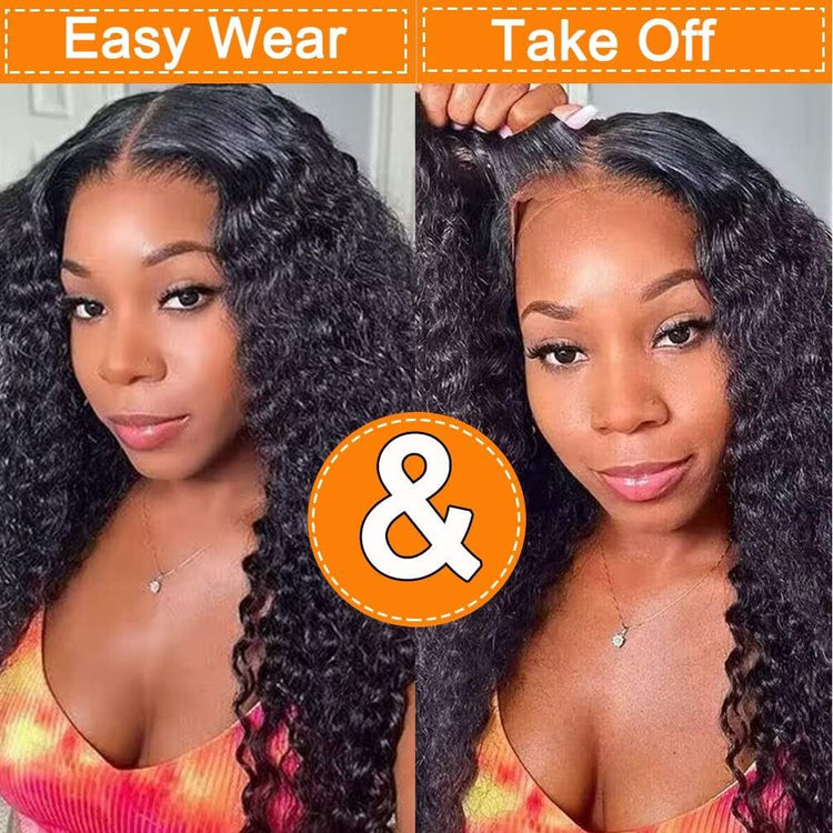 Wear and Go Glueless Wigs Human Hair Pre Plucked Pre Cut Deep Wave Lace Front Wigs 