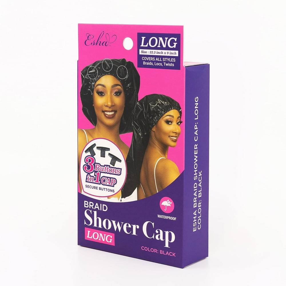 Black Shower Cap Waterproof, X-Long 30" X 9" for Adult, Females, Extra Long Hair, Braids, Locs