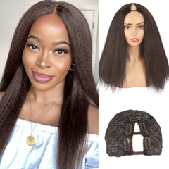 Yaki Straight V Part Wig Synthetic Hair for Black Women KRSI No Leave Out No Glue