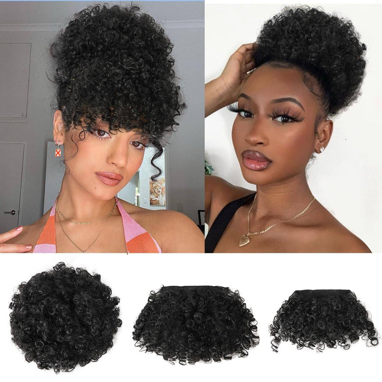 Afro Puff Drawstring Ponytail with Bangs Pineapple Updo