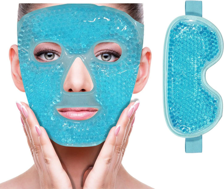 Cold Face Eye Mask Ice Pack Reduce Face Puff,Dark Circles,Gel Beads Hot Heat Cold Compress Pack,Face SPA for Woman Sleeping, Pressure, Headaches, Skin Care[Blue]