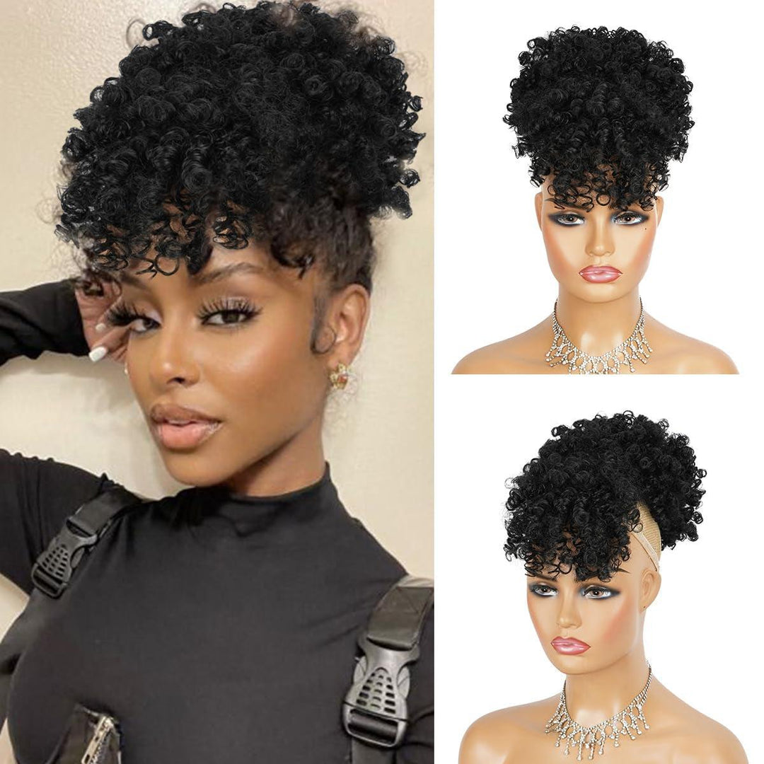 Afro Puff Drawstring Ponytail with Bangs Pineapple Updo