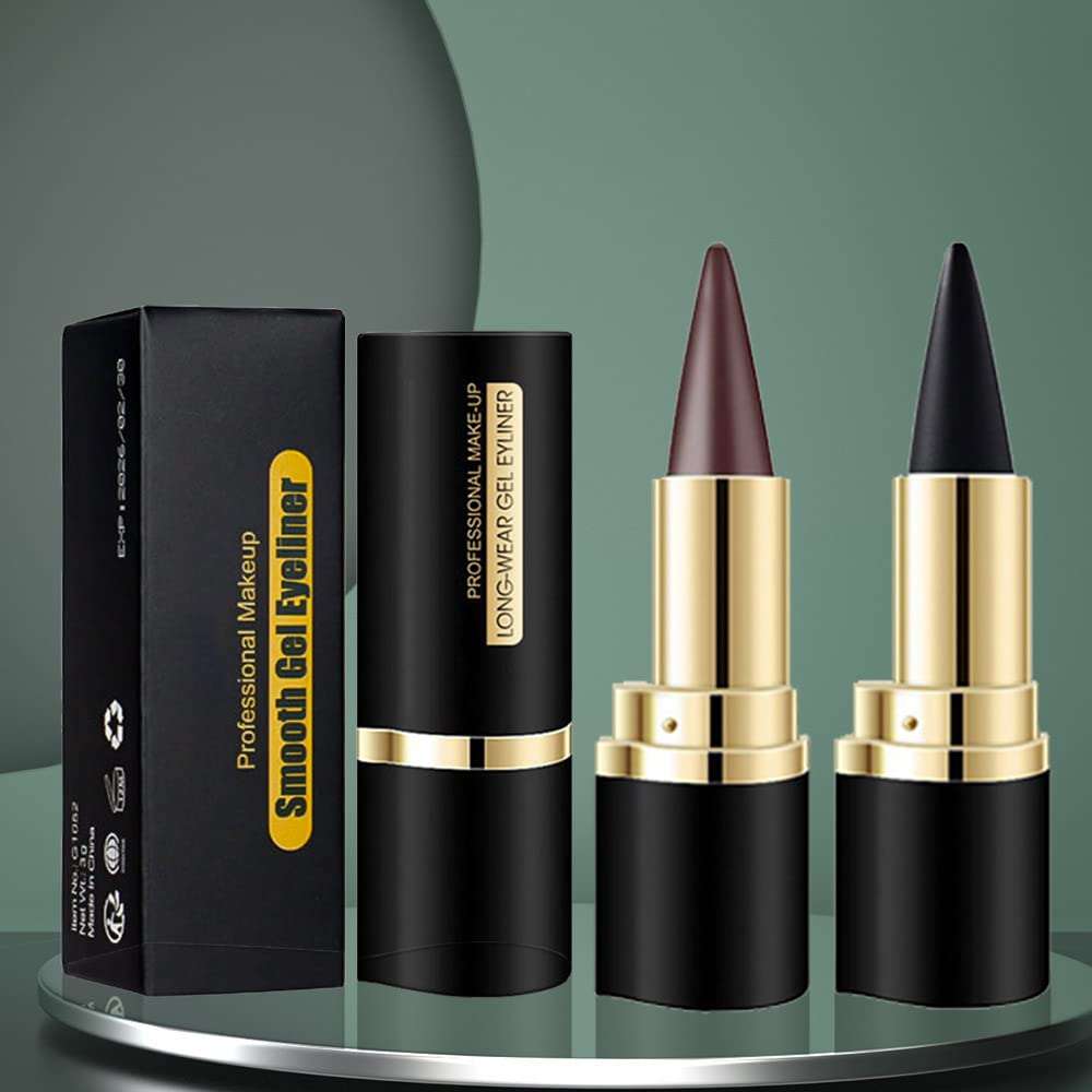 2Pcs Black Brown Gel Eyeliner Pencil Eye Black Face Paint Sticks Makeup Set Waterproof Matte Cream Crayon Eyeliner Pencil Set Cat Eye Liners Eyeshadow Lipstick Delineador De Ojos Contra El Agua