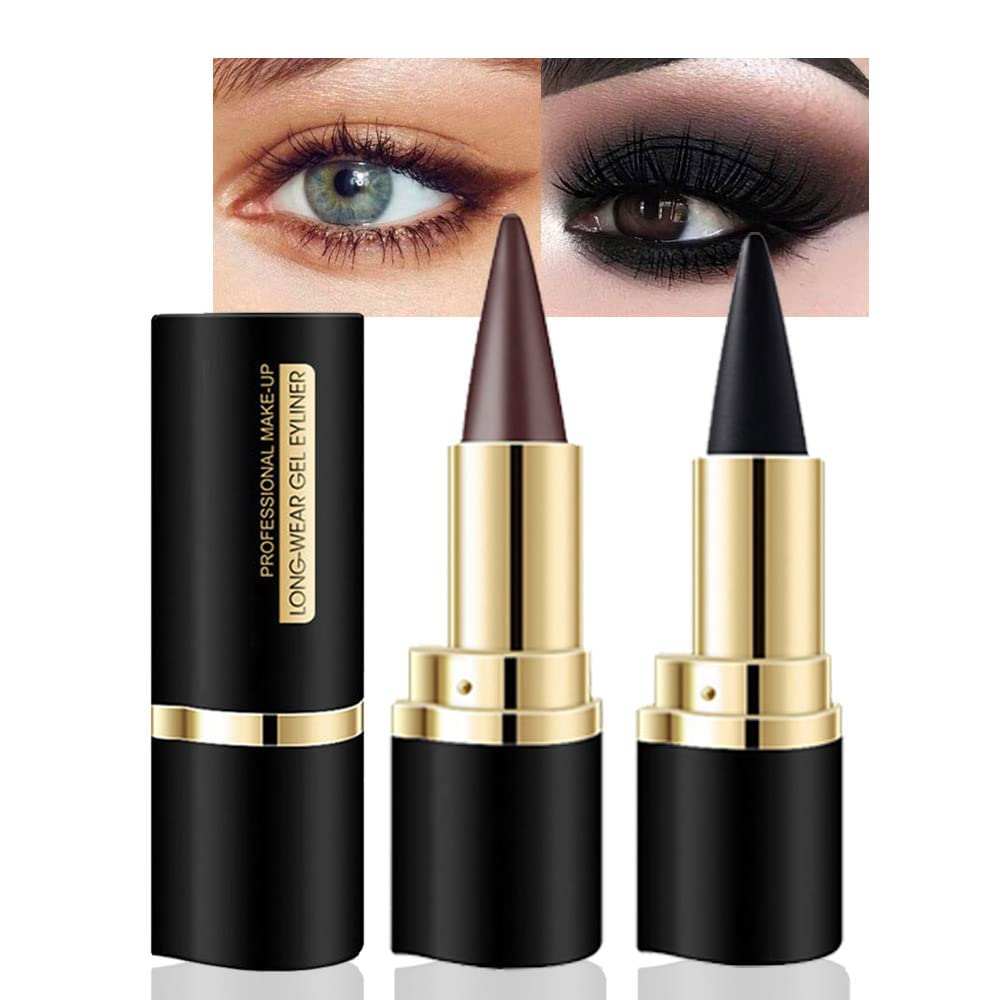 2Pcs Black Brown Gel Eyeliner Pencil Eye Black Face Paint Sticks Makeup Set Waterproof Matte Cream Crayon Eyeliner Pencil Set Cat Eye Liners Eyeshadow Lipstick Delineador De Ojos Contra El Agua