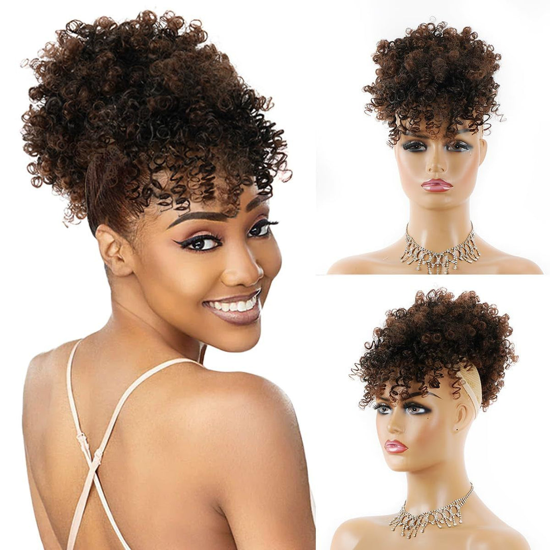 Afro Puff Drawstring Ponytail with Bangs Pineapple Updo