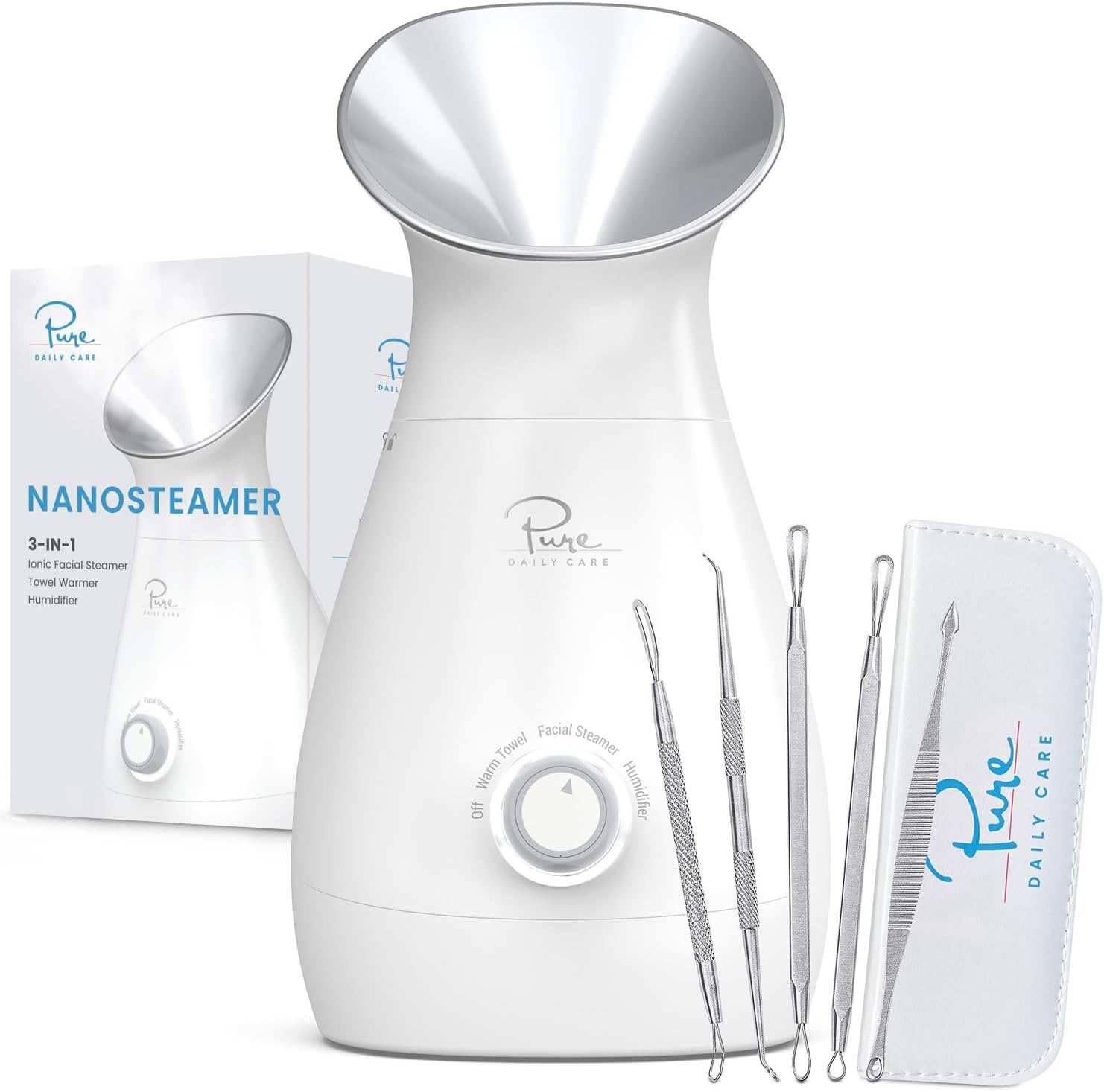 Nanosteamer Large 3-In-1 Ionic Facial SteamerNano-Ionic Facial Steamer &amp; Humidifier - The Pure Daily Care Nano Steamer is a new type of steamer that generates nano-ionic steam. NanoSteamer does this by comb-1 Ionic Facial Steamer