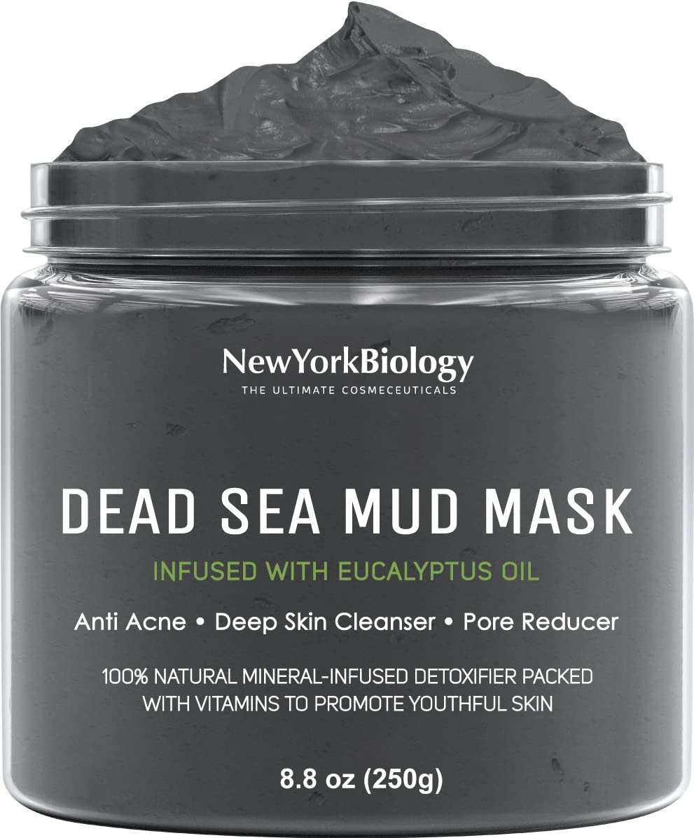 New York Biology Dead Sea Mud Mask for Face and Body - Spa Quality Pore Reducer for Acne, Blackheads and Oily Skin, Natural Skincare for Women, Men - Tightens Skin for a Healthier Complexion - 8.8 Oz