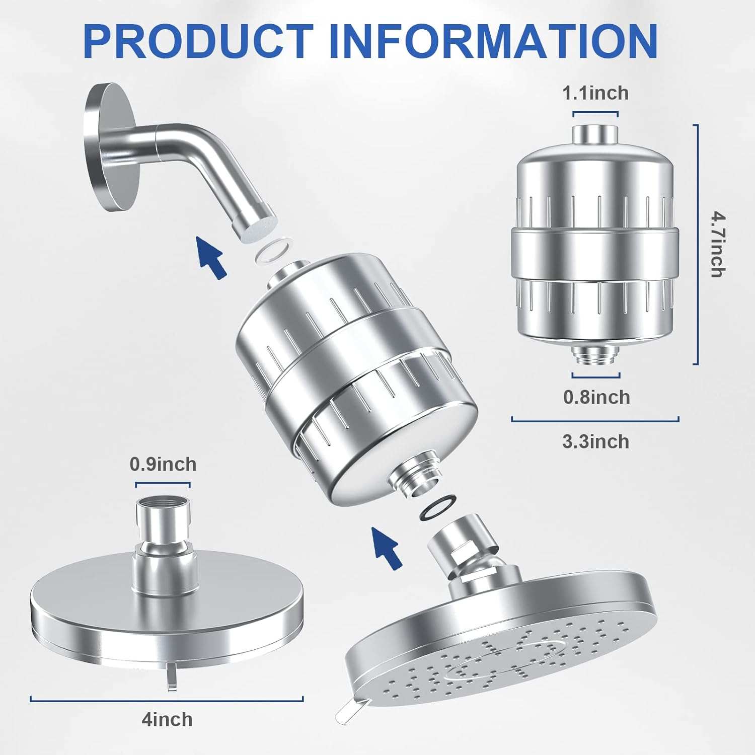 Filtered Shower Head, 20 Stage Shower Head Filter for Hard Water,  3 M【20-Stage Shower Filter Cartridge】20-stage filter adopts KDF 55, Alkaline Ceramic Balls, Activated carbon, Calcium Sulfite and other filtering materials, which can eHard Water, 3 Modes Water Softener Shower Head