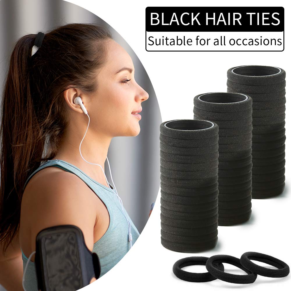 100PCS Black Hair Ties for Ponytails,  Women Girls, Seamless Thick Black Hair Band, Elastic Hair Ties No Damage Ponytail Holder