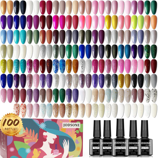 100 Pieces Gel Nail Polish Multi-Color, inside Glitter Texture Smooth Glossy Layer Matte Layer Gel Nail Polish Set Starter Set