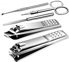 Manicure Pedicure Kit Nail Clippers Set Fingernails & Toenails Vibrissac Scissor 5 Pieces Best Care Tools for Man & Women with Travel Case (Gray/Black_A) (Gray/Black_A)