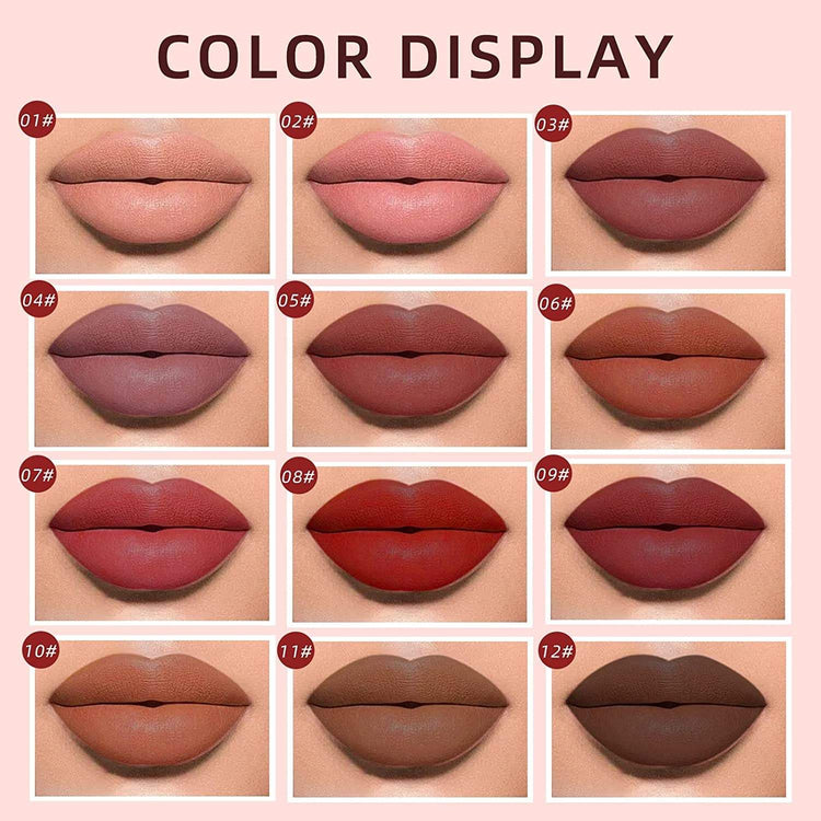  12Pcs Matte Lipstick Kit - Long-Lasting Waterproof Lip Gloss