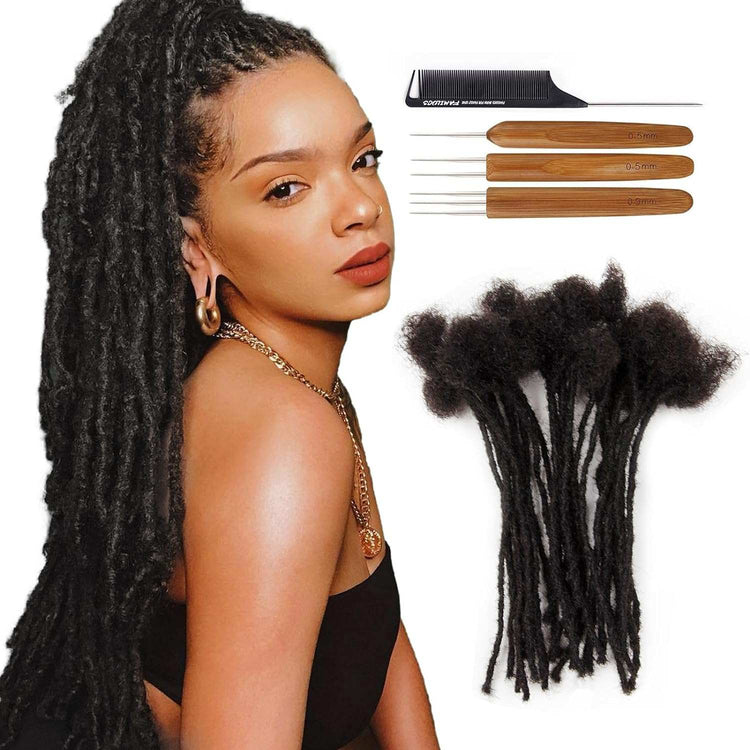 10 Inch 4Cm Width Jumbo Locs 100% Handmade Human Hair Dreadlock Extensions for Man Women Natural Black Dreads Can Be Dyed and Bleached, with Needle and Comb (10 Wick)