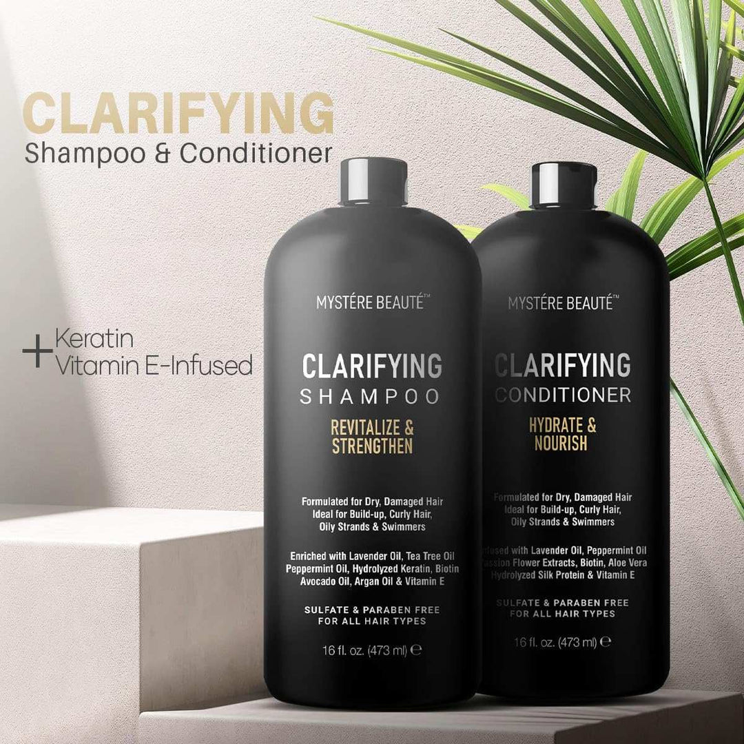 Clarifying Shampoo and Conditioner Set- Hydrating, Calming & Removes BEffective Build-Up Removal: This Clarifying Shampoo and Conditioner Set effectively combats product build-up, chlorine, and environmental impurities. It's the go-to Conditioner Set- Hydrating, Calming & Removes Buildup,