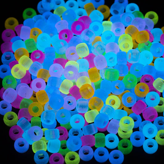 1000 Pcs Acrylic 9 Color Pony Beads 6X9Mm Bulk Glow in the Dark for Bracelet Making Hair Beads for Braids