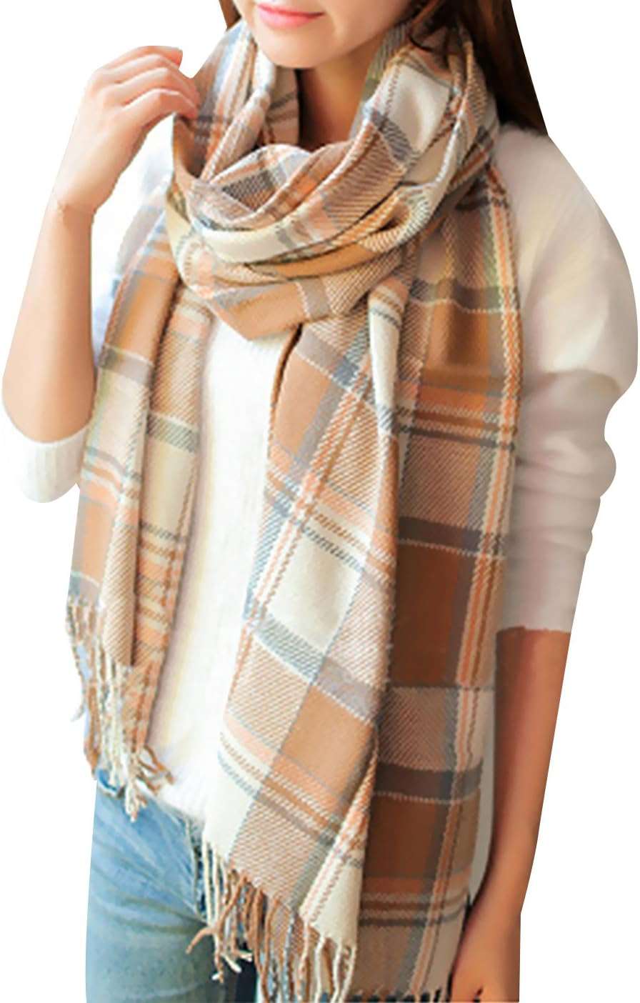 Womens Scarf Fashion Long Plaid Shawls Wraps Big Grid Winter Warm Lattice Large Scarves Gifts