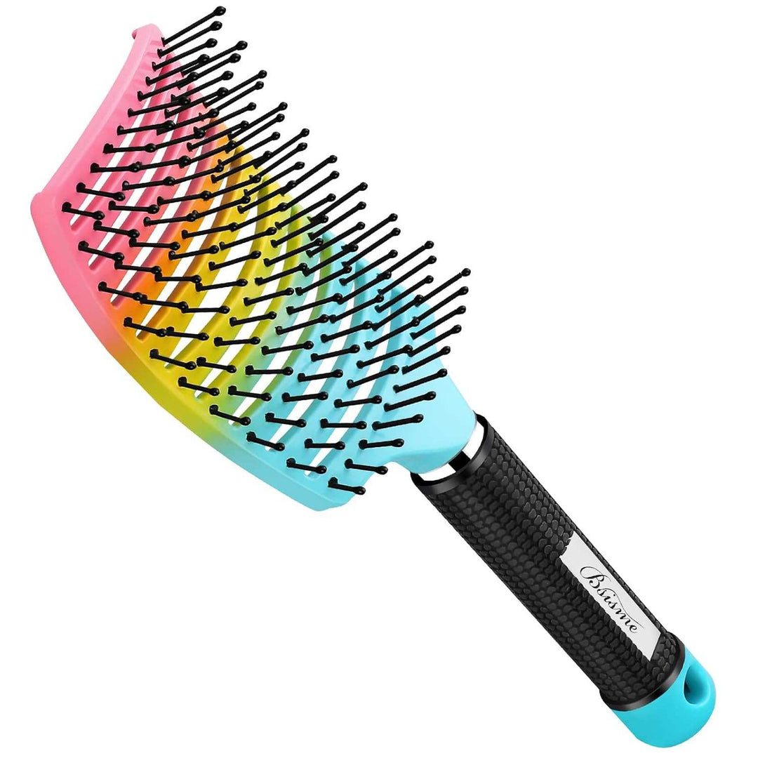 Professional curved vented hairbrush designed for less hair shedding, suitable for both men and women. This paddle brush is perfect for detangling wet or dry curly, thick, and straight hair.