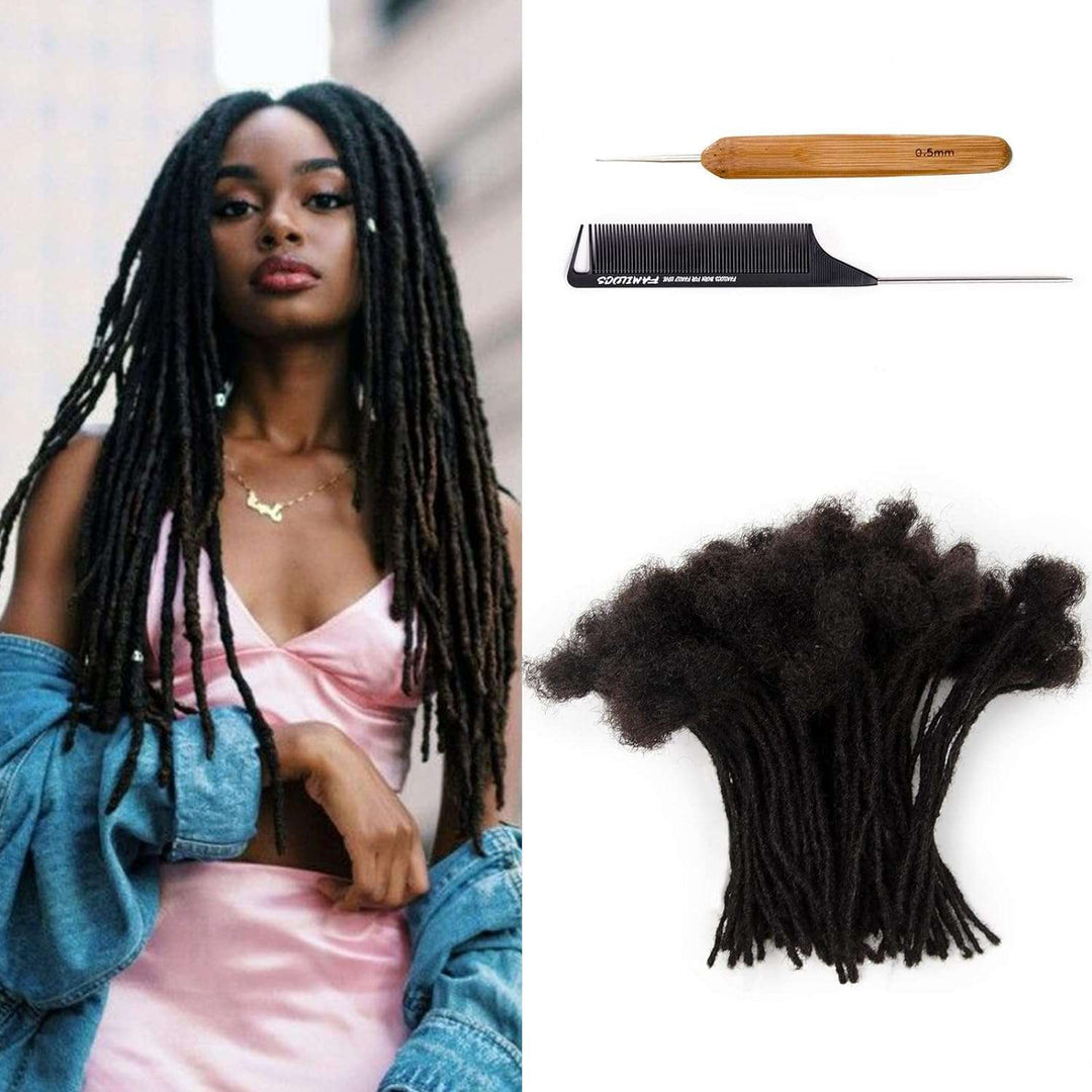 10 Inch 4Cm Width Jumbo Locs 100% Handmade Human Hair Dreadlock Extensions for Man Women Natural Black Dreads Can Be Dyed and Bleached, with Needle and Comb (10 Wick)