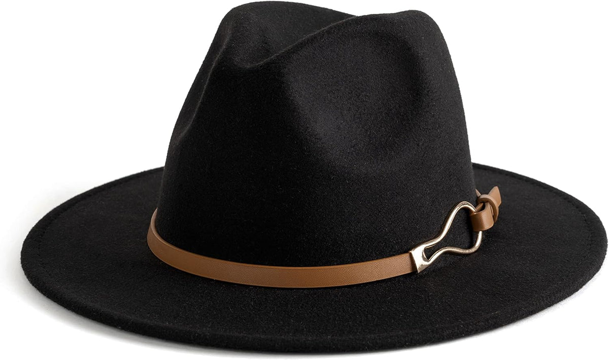 Fashion Women Wide Brim Fedora Floppy Panama Hat with Belt Buckle