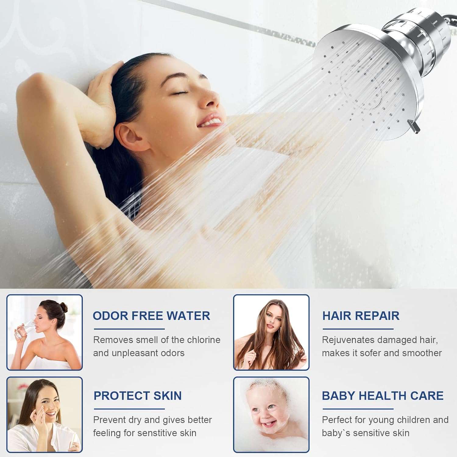 Filtered Shower Head, 20 Stage Shower Head Filter for Hard Water,  3 M【20-Stage Shower Filter Cartridge】20-stage filter adopts KDF 55, Alkaline Ceramic Balls, Activated carbon, Calcium Sulfite and other filtering materials, which can eHard Water, 3 Modes Water Softener Shower Head
