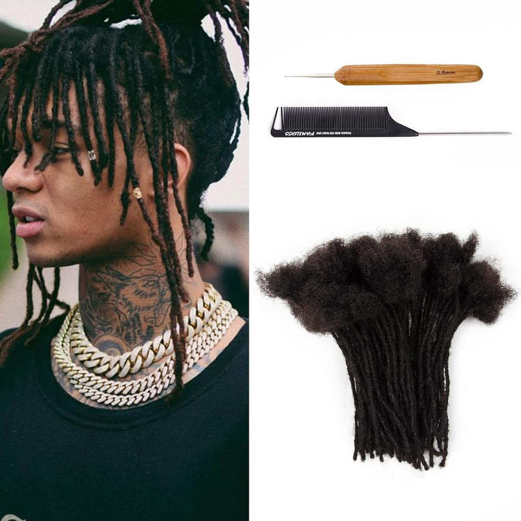 10 Inch 4Cm Width Jumbo Locs 100% Handmade Human Hair Dreadlock Extensions for Man Women Natural Black Dreads Can Be Dyed and Bleached, with Needle and Comb (10 Wick)