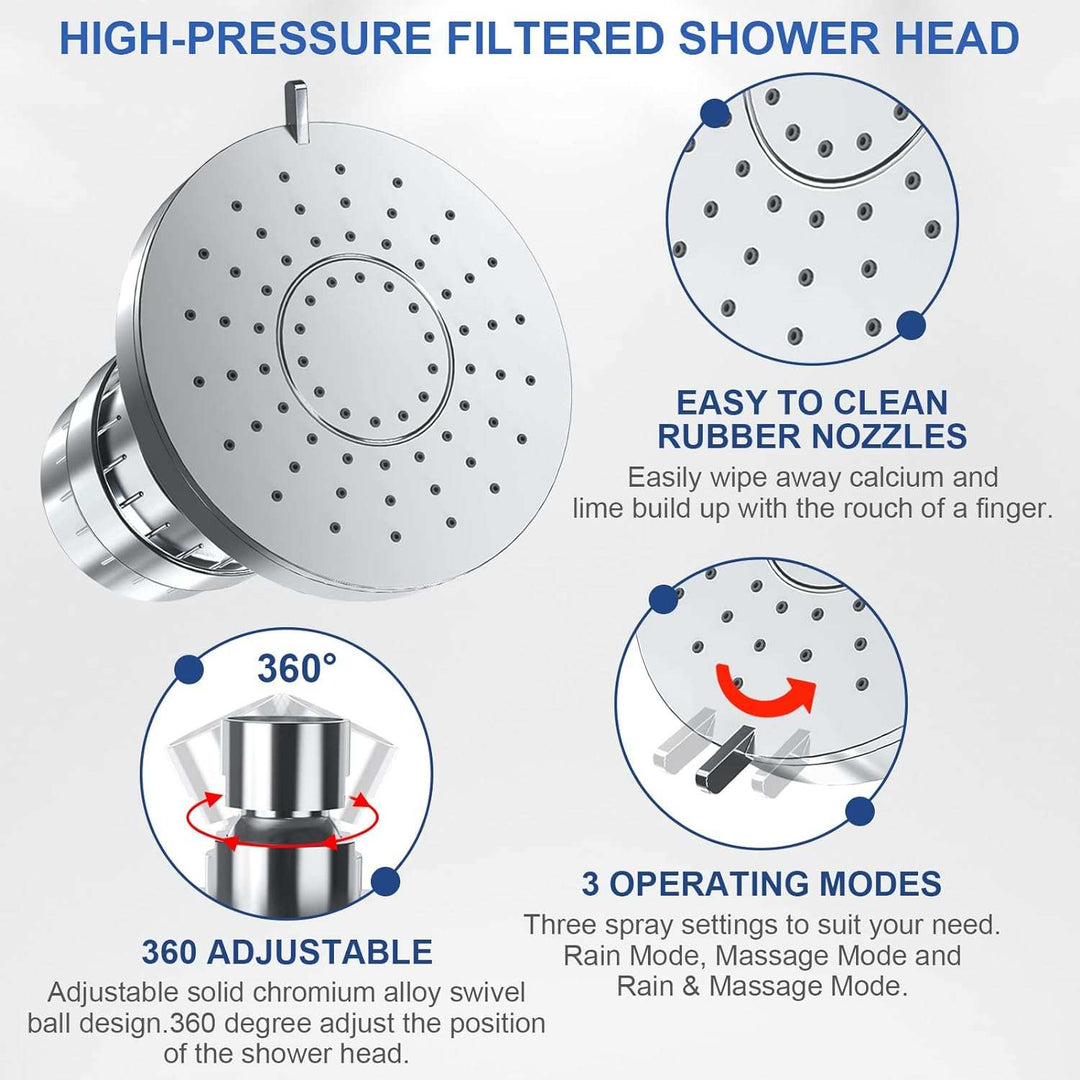 Filtered Shower Head, 20 Stage Shower Head Filter for Hard Water,  3 M【20-Stage Shower Filter Cartridge】20-stage filter adopts KDF 55, Alkaline Ceramic Balls, Activated carbon, Calcium Sulfite and other filtering materials, which can eHard Water, 3 Modes Water Softener Shower Head