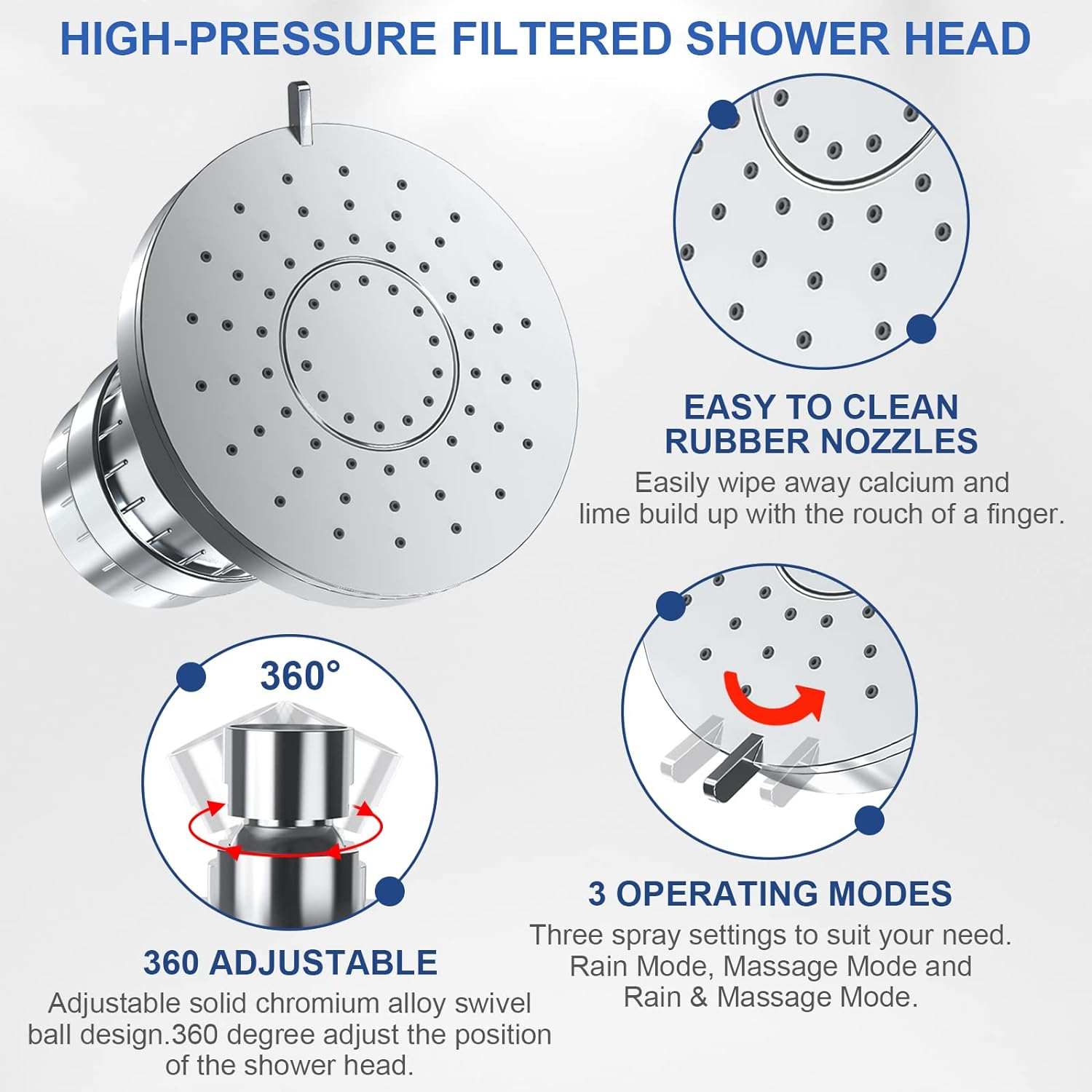 Filtered Shower Head, 20 Stage Shower Head Filter for Hard Water,  3 M【20-Stage Shower Filter Cartridge】20-stage filter adopts KDF 55, Alkaline Ceramic Balls, Activated carbon, Calcium Sulfite and other filtering materials, which can eHard Water, 3 Modes Water Softener Shower Head